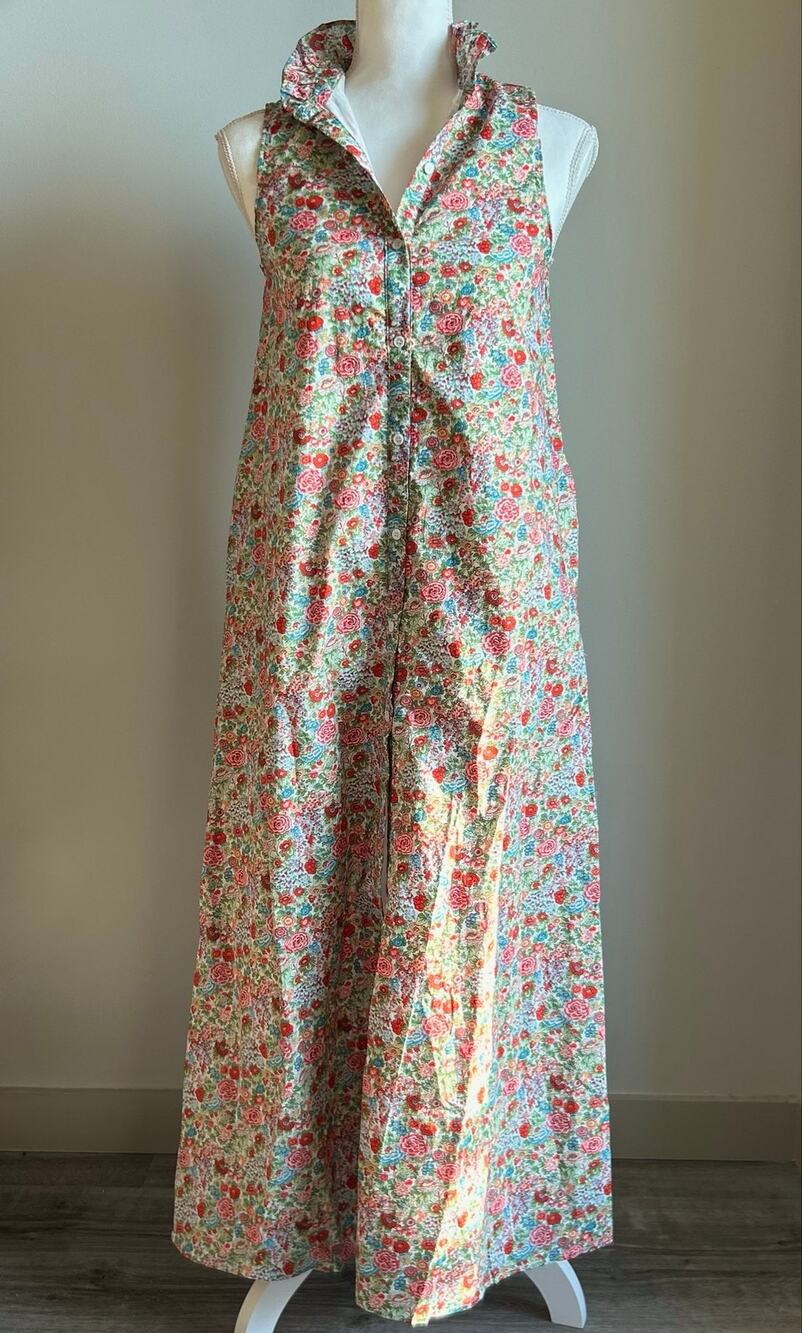 Hyacinth House Colorful Floral Maxi Dress Ruffle Nautical Lightweight Size XXS